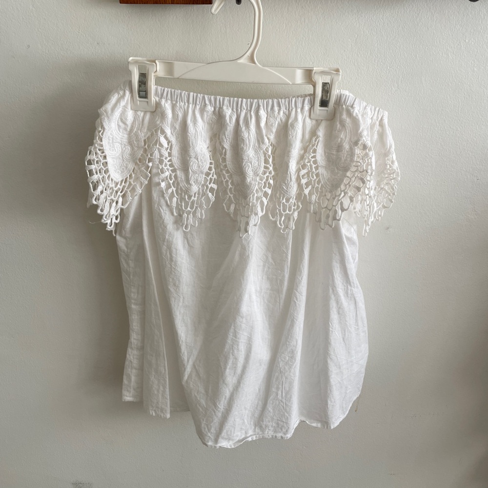 White frilly off the shoulder top